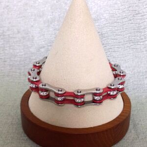 Bracelet of Stainless Steel and Crystal Red Bike Chain Women's Ladies Motorcycle